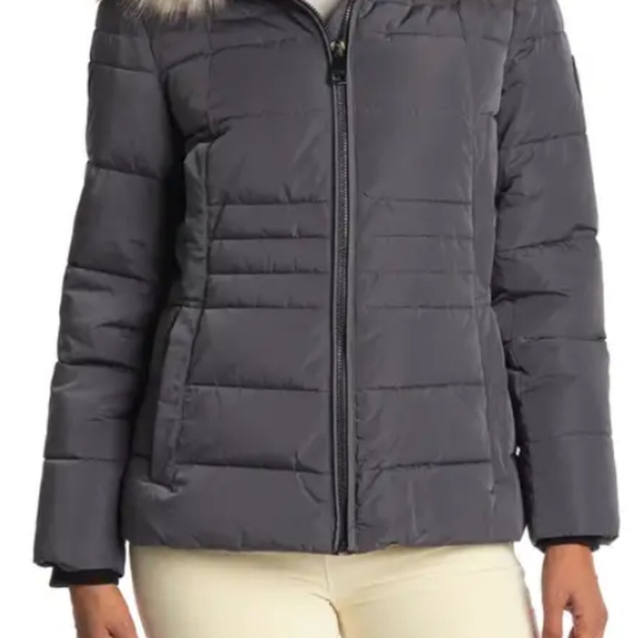 DKNY Faux Fur Hoodie Puffer Coat Charcoal XXL BNWOT - Picture 2 of 2